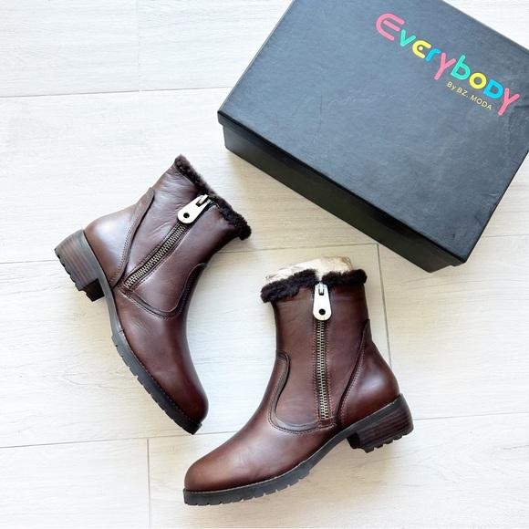 NEW Everybody by BZ Moda Polaris Brown Leather Faux Fur Lined Boots - Picture 2 of 15